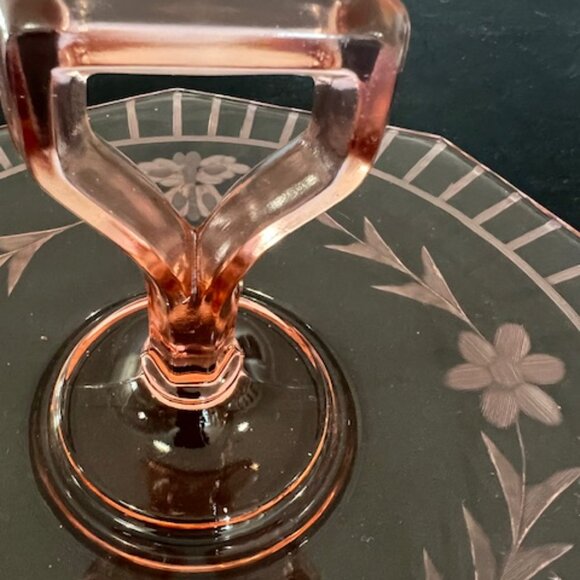Cambridge Pink Depression Glass Center Handle Serving Tray 11" Octagonal 1930s - Picture 6 of 13